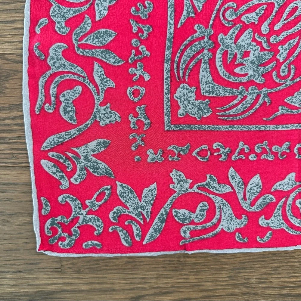 Anthropologie Vintage 100% Silk Paisley Printed Square Scarf Pink and Grey 40